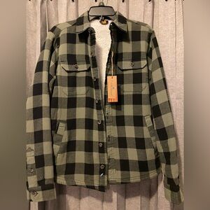 Men’s Shirt Jacket Black and Green Plaid Size Small